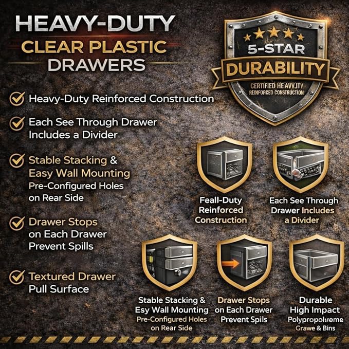 Quantum Storage Systems PDC-22BK 22 Drawers Cabinet Part Organizer 10" H x 20" W x 7" D