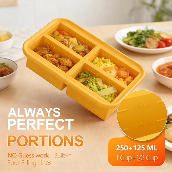 Bangp 1-Cup Silicone Freezer Molds with Lid for Soup Ice Cubes,2 Pack | Food Freezer Molds with Steel-reinforced Rim for Meal Prep,Freezing Soup,Rice,Broth & More,Makes 8 Perfect 1 Cup Portions
