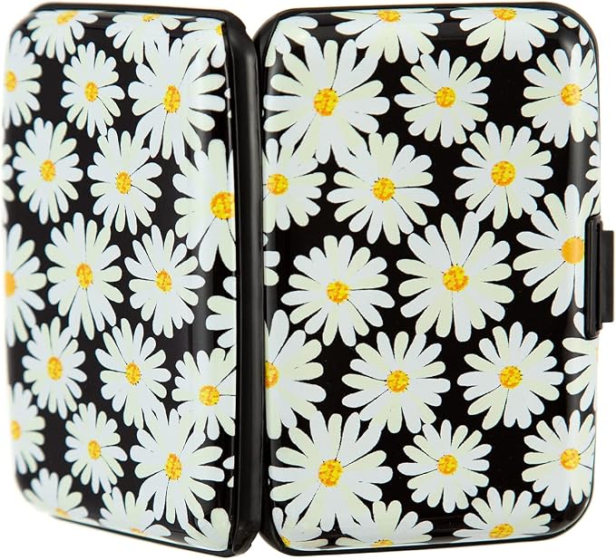 Credit Card Holder, Metal Card Wallet RFID Blocking Mini Slim Aluminum Business Hard Card Case for Women Men (Daisy)