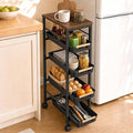 Pipishell Slim Rolling Storage Cart with Drawers & Lockable Wheels, 5 Tier Kitchen Cart with Safety Stops & Vented Design, Wood Top, Pull-Out Utility Cart for Kitchen, Bathroom, Laundry Room, Black