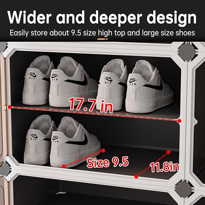 MAGINELS 8-Tier Shoe Rack,Expandable Plastic Shoe Cabinet. Shoe Storage with Door,Entryway, Closets, Hallway, and Bedroom.Accommodates Up to 48 Pairs of Shoes.Grey (3 by 8)