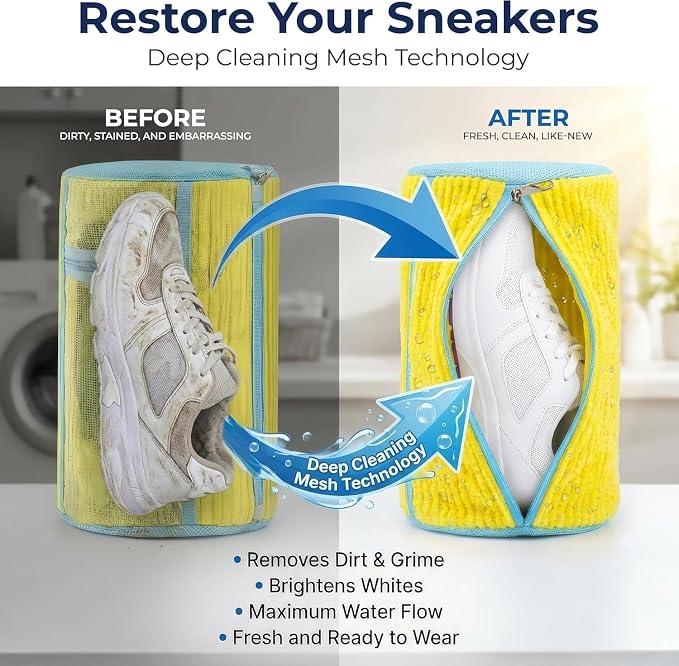 8-Piece Shoe Washing Machine Bag & Dryer Bag for Shoes 4x Each - 360° Thick Protection, Highly Durable Mesh Sneaker Washer w/Zipper Lock – Deep Cleaning Sneaker Laundry Bag for Spotless Shoes