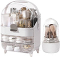 Makeup Organizer for Vanity with Brush Holder, Lid and 2 Drawers, Sliver | Large Capacity Bathroom Counter Organizer for Skincare, Cosmetic Storage, Dustproof, Waterproof, Teen Girl Gifts