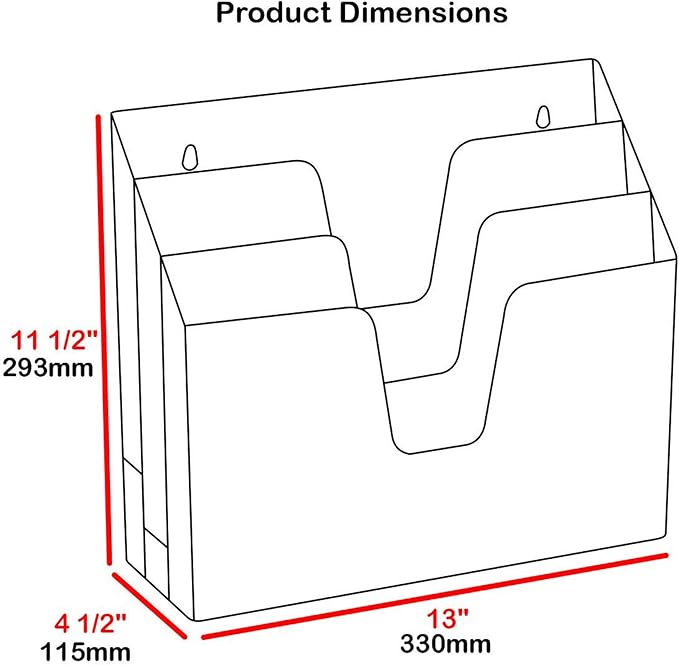 Acrimet Horizontal Triple File Folder Holder Organizer, Open Top Desktop Document Sorter for Letter Size Papers & Folders, Plastic (Black)