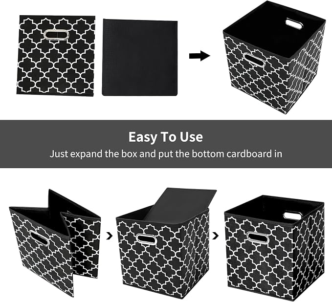 11 Inch Cube Storage Bins , Fabric Cube Organizer Bins with Handle, Foldable Cube Bins for Cloth or Accessary Storage, 11x11x11 Set of 3 (Black Light)
