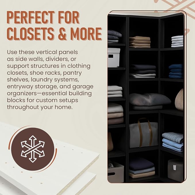 B&B HARDWARE Closet Evolution Classic Vertical Panels Up to 80 Inch – Pre-Drilled Organizer Units – Scratch Resistant Laminate, Compatible with Closet Systems & Accessories (Black, Pack of 2)