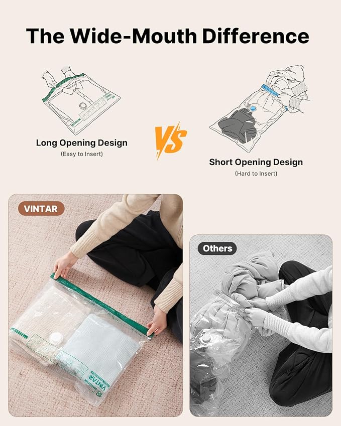 Vacuum Seal Bags for Clothing Travel with Rechargeable Cordless Pump, VINTAR 16 Pack Space Saver Vacuum Storage Bags for Clothes, Travel Compression Bags Set (4XL/4L/4M/4S) for Luggage and Suitcase