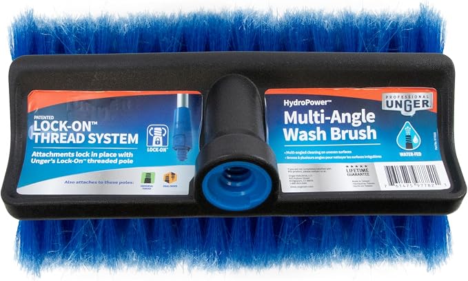 Unger Professional Lock-On Hydropower,Bi-Level Soft Wash Brush, Compatible with Waterflow Poles, Outdoor Cleaning Supplies, Great for Patios, Siding, Windows, Cars, and Boats, 10 inches (Pack of 12)