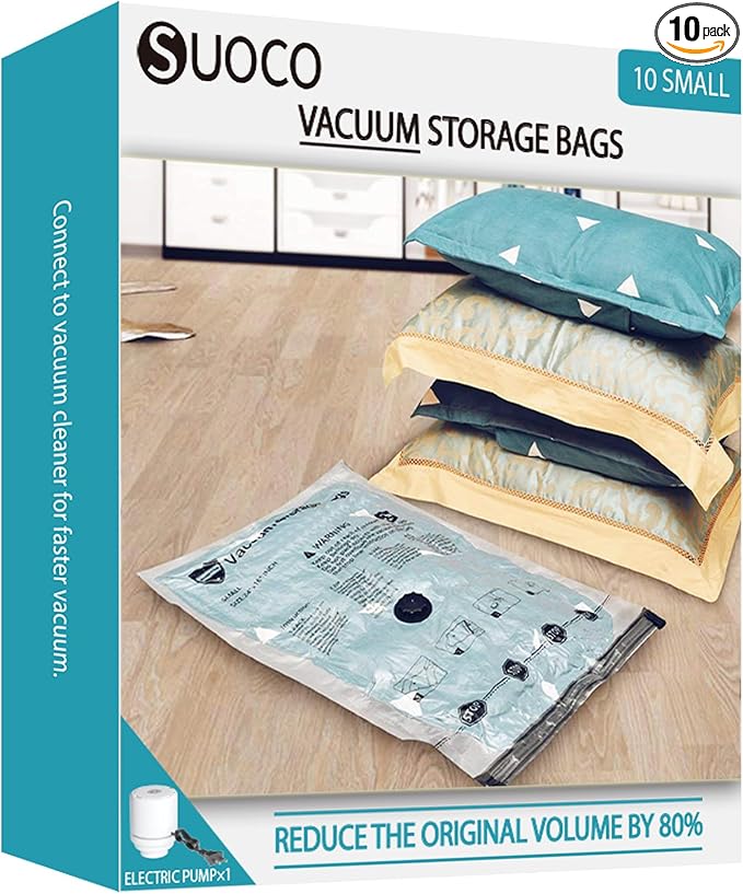 Vacuum Storage Bags with Electric Pump, Compression Packing Bags for Travel Luggage, Space Saver for Clothing Clothes Bedding Blankets Pillows, 10 Small