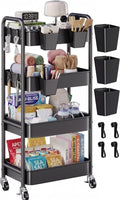 4 Tier Rolling Cart Metal with Wheels, Black Four Tiered Rolling Storage Cart on Wheels, Utility Roller Carts Organizer for Art, Craft, Baby Diaper Caddy, Snack, Book, Large-Capacity Shelving Units