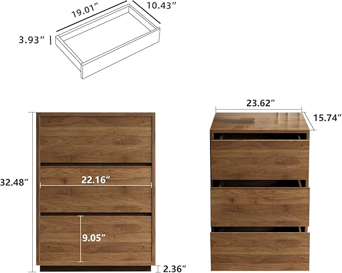 Mid Century Modern 3-Drawer Storage Cabinet – Stylish Wooden Design, Freestanding Organizer Cabinet for Bedroom or Living Room, Walnut