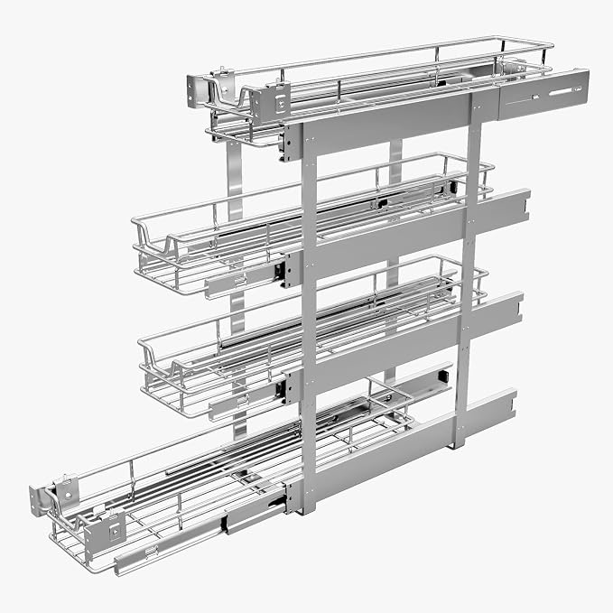 Sikarou 4-Tier 5" W x 21" D Narrow Pull Out Cabinet Organizer, Roll out Spice Rack Holder Shelve, Slide Out Slim Storage Wire Baskets for Storage Organization