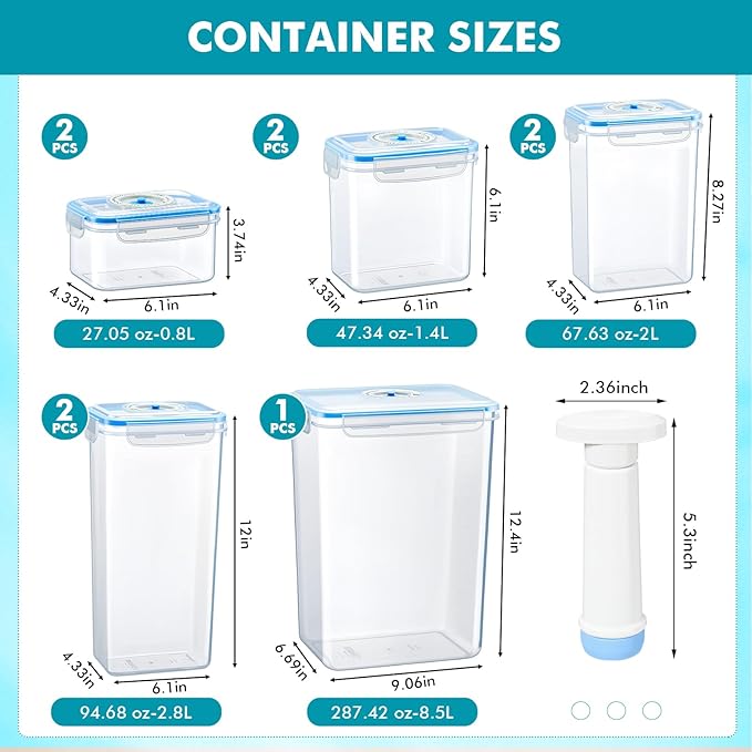 LemonRoad 9 Set Vacuum Seal Storage Food Containers with Lids (9 containers &9 Lids &1 Hand Vacuum Pump), Premium Airtight Food Storage, Airtight and Leak Proof(Clear)