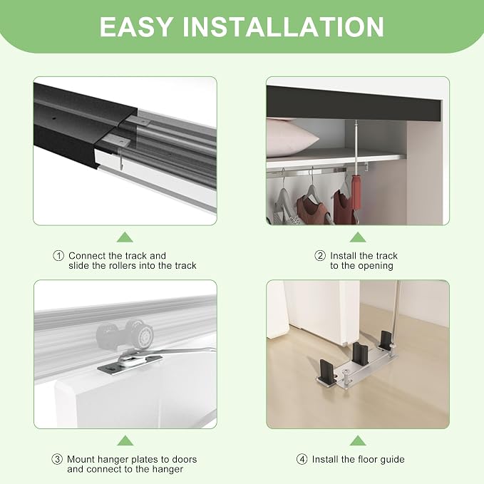 9FT/108(Double 4.5FT) Bypass Door Hardware, Aluminum Double-Closing Sliding Closet Door Hardware with Finger Pull Included, Smoothly and Quietly, Fit Door Thickness 1 3/8" or 1 3/4", Black