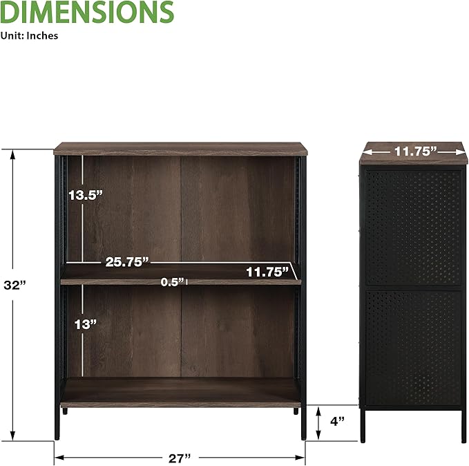 OSP Home Furnishings Ace Contemporary Modern Storage Bookcase with Shelves, 2 Shelves, Ozark Ash Finish