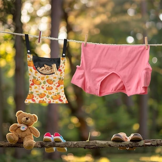 Maple Leaf Clothespin Bags Pumkpin Laundry Hanging Storage Organizer Clothes Pin Hanging Bags with Rope Clothespin Holder with an Space-Saving Opening for Clothesline Outdoor