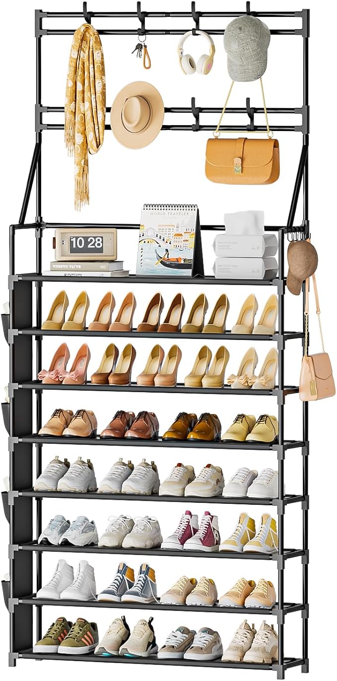 OYREL Shoe Rack 8 Tier Large Shoe Organizer Storage 32-40 Pairs | Metal Shoe Storage Rack with Hooks and Side Pocket for Entrance Entryway Closet Shoe Shelf Holder