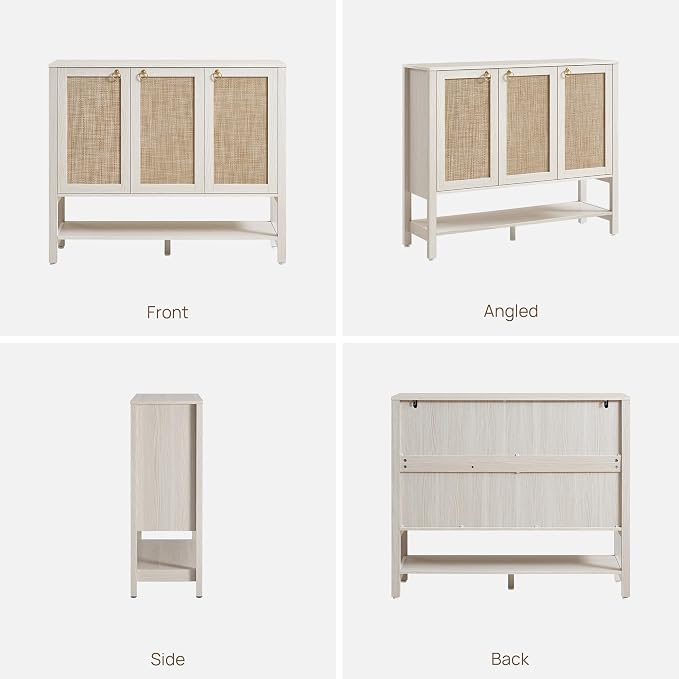 SICOTAS Rattan Shoe Cabinet with Storage, White Large Shoe Organizer | 30 Pairs Boho Shoe Rack Cabinet with 3 Doors & Adjustable Shelves for Entryway, Hallway, Living Room, Closet