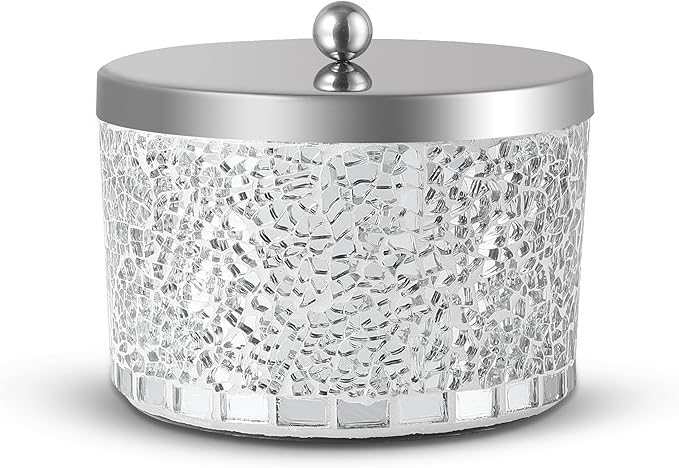 Qtip Holder with Lid, Cotton Swab Holder, Bathroom Container, Cosmetics Makeup Accessories Storage for Makeup Sponge Bath Salts Storage Christmas Birthday, Silver