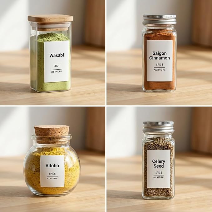 Spice Jar Labels 150 PCS Waterproof Spice Labels Stickers Spice-Minimalist Condiment for Kitchen Jars