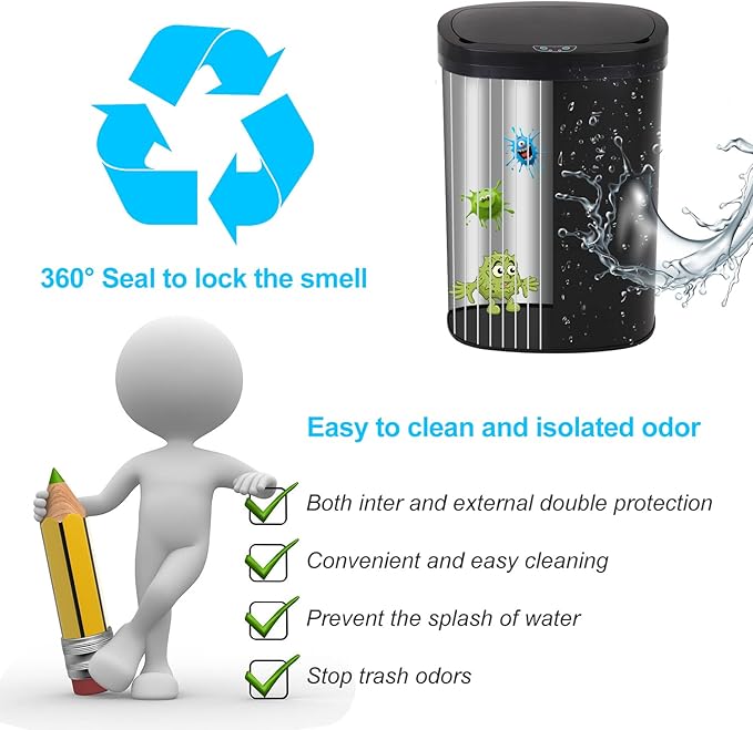 Bigacc Kitchen Trash Can | Stainless Steel 13 Gallon Trash Can | 50L Touch Free Garbage Can with Lid | Electronic Motion Sensor Automatic Trash Bin High Capacity for Kitchen Bathroom Office, Black
