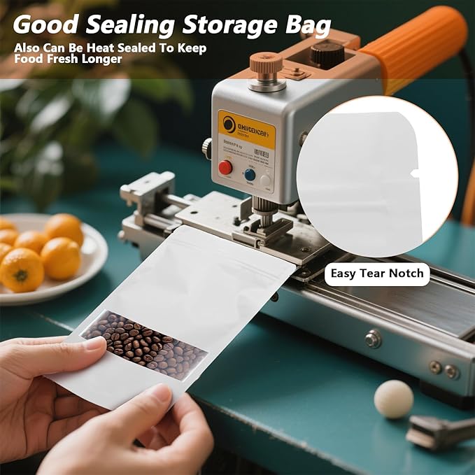 100PCS Foil Pouch Mylar Bags with Clear Window,ULIFESTAR Stand Up Sealable Bags with Tear Notches,Resealable for Food,Party Favors,Gift Packaging and Small Business(10 * 15cm/3.94 * 5.91",White)