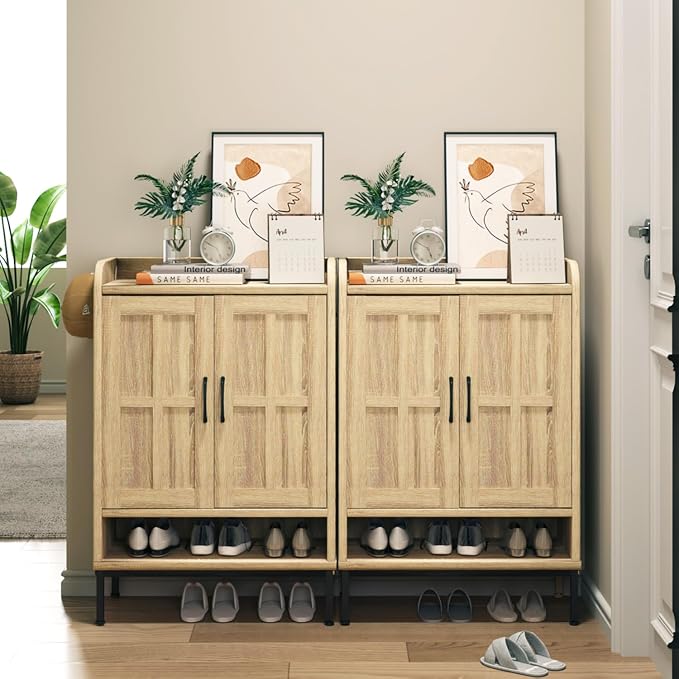 Shoe Cabinet, 6 Tier Shoe Cabinet for Entryway, Shoe Storage Cabinet with Adjustable Shelves and Metal Legs, 41.5" Tall Shoe Rack Organizer Cabinet for Entryway, Front Door, Hallway (Natural)