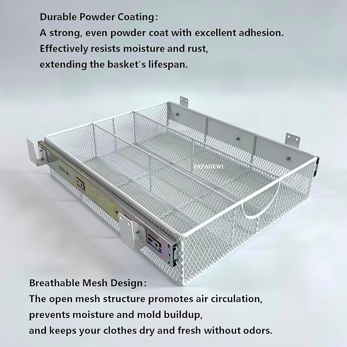 Pull Out Closet Drawer for Clothes | Sliding Wire Basket for Wardrobe Cabinets | Roll Out Storage Organizer | Side Mounting | for Home, Kitchen,Pantry