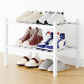 Smiry Small Bamboo Shoe Rack, 2 Tier Free Standing Wooden Shoe Organizer, Stackable Wood Shoe Storage Shelf for Closet, Entryway, 12 Vertical Slats, One-piece Standard Legs, 17.3"x11"x13", White