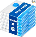 6 Pack Jumbo Extra Large 51.2” x 43.3” Vacuum Storage Bags for King Size Comforter Bedding Pillow, 5XL Vacuum Seal Bags Space Saver Reusable Heavy Duty for Coat Quilt Blanket Clothing