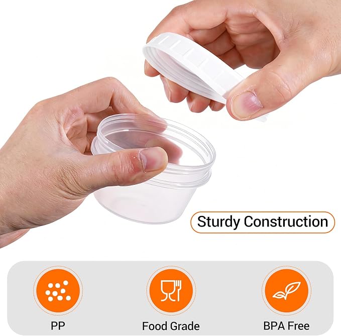 DEMORA 4 oz Small Plastic Containers with Twist on Lids [20 Sets], Stackable Little Food Storage Containers for Snack Lunch Meal Prep Salad Dressings, Freezer/Microwave/Dishwasher Safe, BPA Free