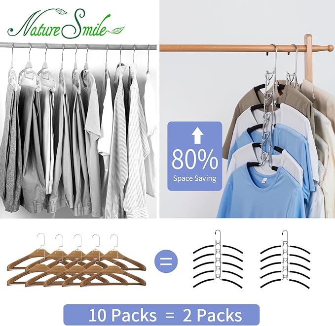 Nature Smile No Shoulder Bump Multiple Sweater Coat Clothes Hangers,Multi Layers Space Saving T Shirt Blouse Rack,(2 Pack Black Color)