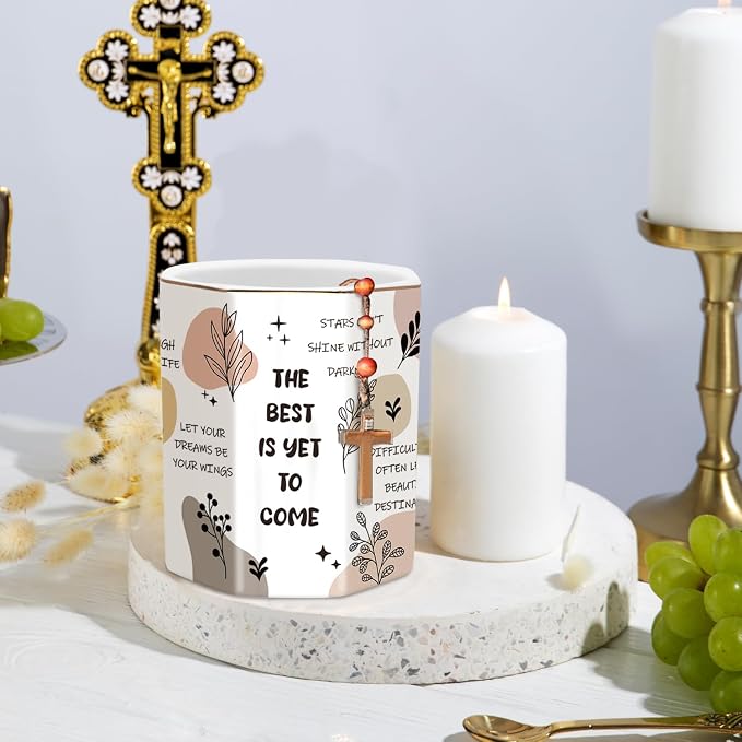 Cute Pen Holder for Desk, Ceramic Pencil Holder, Makeup Brush Holders, Desktop Stationery Organizer for School Students Office Women Teens Girls Boys, Words