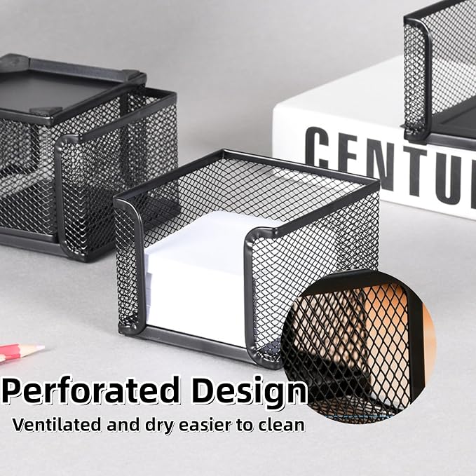 Sticky Note Holder，Mesh Memo Holder with 1 Pack Sticky Note Black Memo Pad Holder Cube Holder for Office Home School