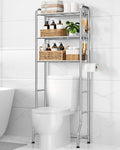 Kitsure Over Toilet Storage Rack, 63.2" H Space-Saving, Holder & Hooks | Bathroom, Laundry Room, Small Spaces, Families, Durable Metal, Silver, 3 Tier