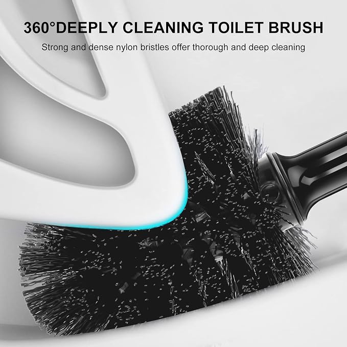 SetSail Toilet Brush and Plunger Set, 3 Pack Toilet Plungers for Bathroom with Holder Heavy Duty Toilet Bowl Brush and Holder Hidden for Deeply Cleaning - Black