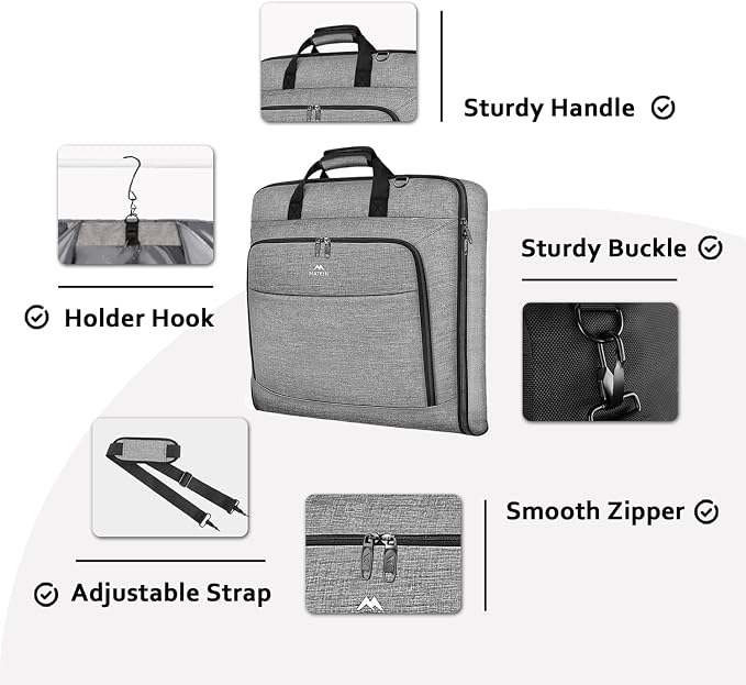 MATEIN Carry On Garment Bags for Travel, Water Resistant Hanging Suit Bag | Foldable Garment Luggage, Wrinkle Free, Suitcase Cover, Detachable Strap, For Men Women, For Suit Gown Overshirt Sweater