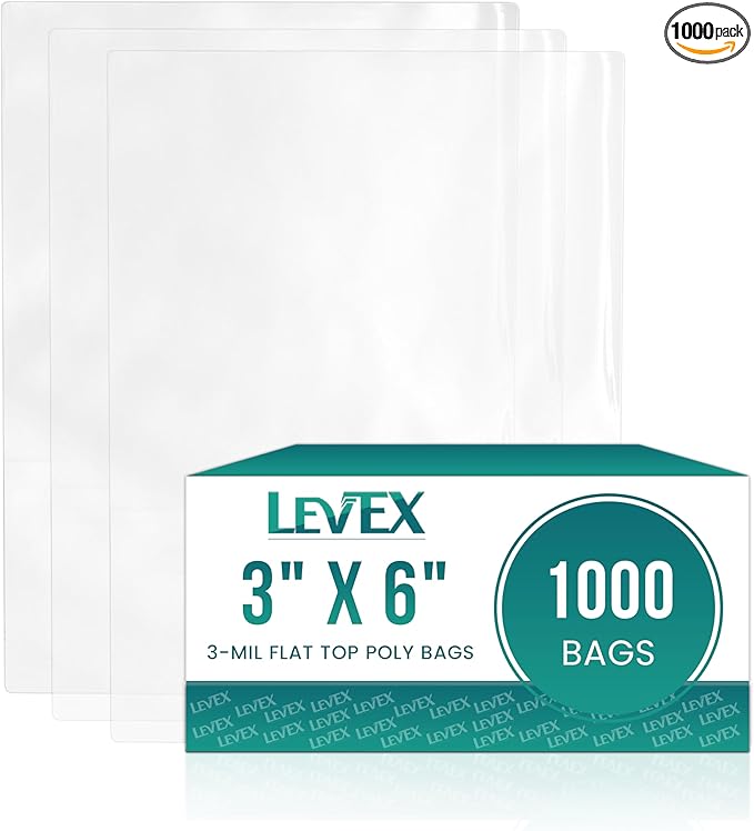 Levex - 3" x 6" (1000 Count) Open End Flat Top - 3-Mil Heavy Duty Clear Poly Bags for Packaging, Shipping, Storage & Food (Bags Do Not Have a Seal or Prints)