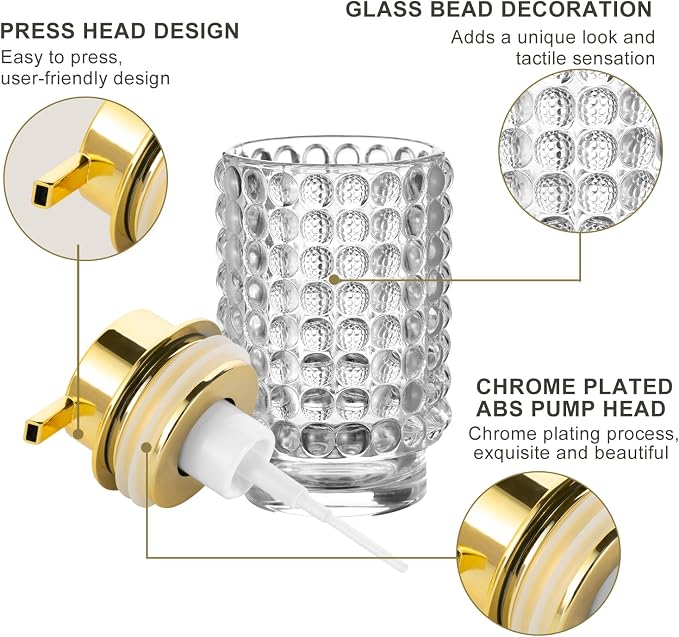 Glass Foaming Hand Soap Dispenser for Bathroom Decor with Pump（Foam Type/Clear）