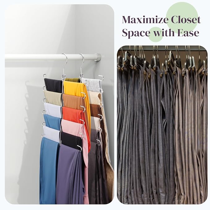 Leggings Hangers for Closet,Metal Pants Hangers Hold 12 Leggings,Scarf Organizer,Closet Organizer for Yoga Pants,Scarf,Tank Tops,Bra,Jeans
