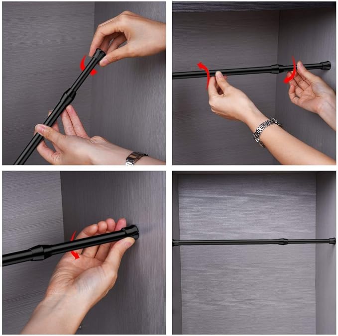 AIZESI Spring Tension Curtain Rods Short Tension Rod (Black,17" to 28"-3Pcs)