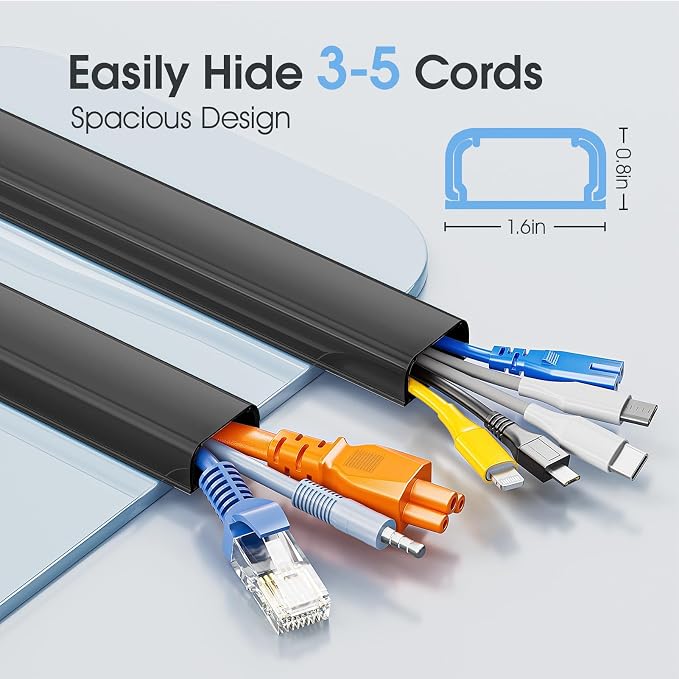 Large Cord Hider - 47in Wire Hiders for TV on Wall, Paintable Cable Hider, X-Large Cable Management Kit, Cord Hiding for Wall, W1.6in H0.8in, Black