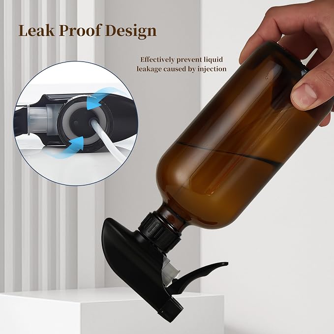 Amber Glass Spray Bottles 16 oz, Adjustable Nozzle, 2 Pack | For Cleaning, Essential Oils, Plants, Hair Mister, Room Sprays