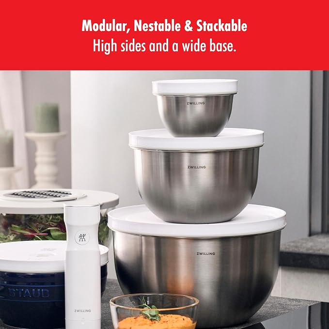 ZWILLING Fresh & Save BOWLS 9-pc Stainless Steel Vacuum Bowl Starter Set, Airtight Food Storage Containers for Meal Prep and Leftovers, Durable, BPA-Free, Stackable