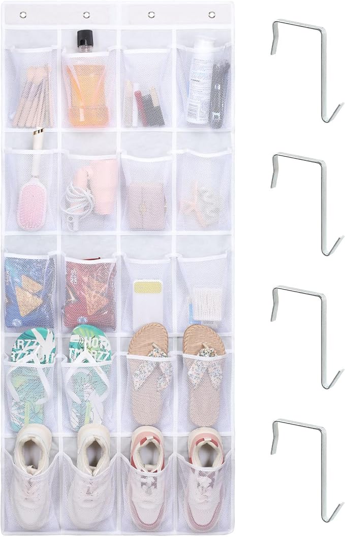 F-color Over the Door Organizer for Cruise - 20-Pocket Hanging Organizer | Tool-Free Mount with 4 Metal Hooks, See-Through Mesh Pockets, Lightweight & Foldable, Space-Saving for Travel and Daily Use