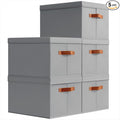 Homsorout Storage Bins with Lids - Large Fabric Closet Bins with Lid, 5 Pack Clothes Organizers and Storage, Collapsible Stackable Cube Basket for Home, Office, Dorm, Grey