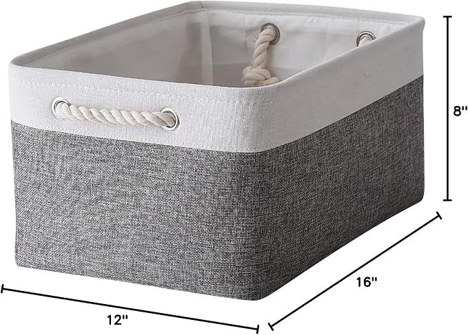 TheWarmHome Organization and Storage Basket for Organizing- 16x12x8 inch 1 Pack Fabric Storage Cubes, Collapsible Storage Bins for Shelves Organizer Gift Closet Cloth Toy (White & Grey)