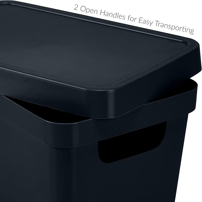 Simplify Small Vinto Storage Box | Click Tight Lid | Dimensions: 9.76" x 6.69" x 4.84" | Stackable | Home Organization | 2 Handles | Black (Pack of 2)
