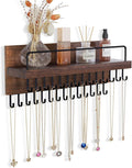 Lolalet Necklace Holder for Wall, Hanging Jewelry Organizer -Brown | 28 Hooks Wooden Wall Mount Jewelry Organizer with Perfume Shelf, Holds Necklaces, Bracelets & Accessories, Tangle-Free