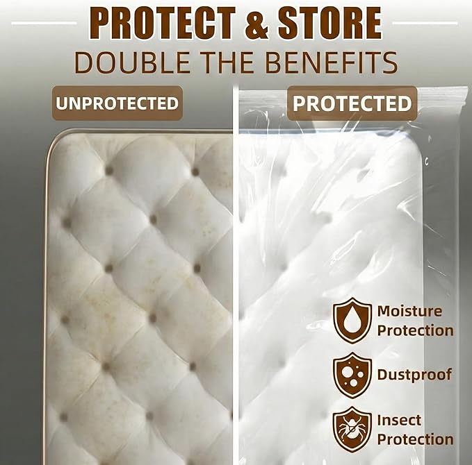 Memory Foam Mattress Vacuum Bag, Heavy-Duty Mattress Storage Bag for Moving and Transport, Mattress Compression Bag with Straps & Dual-Zip Seal (Orange Straps, Queen/Full-XL)